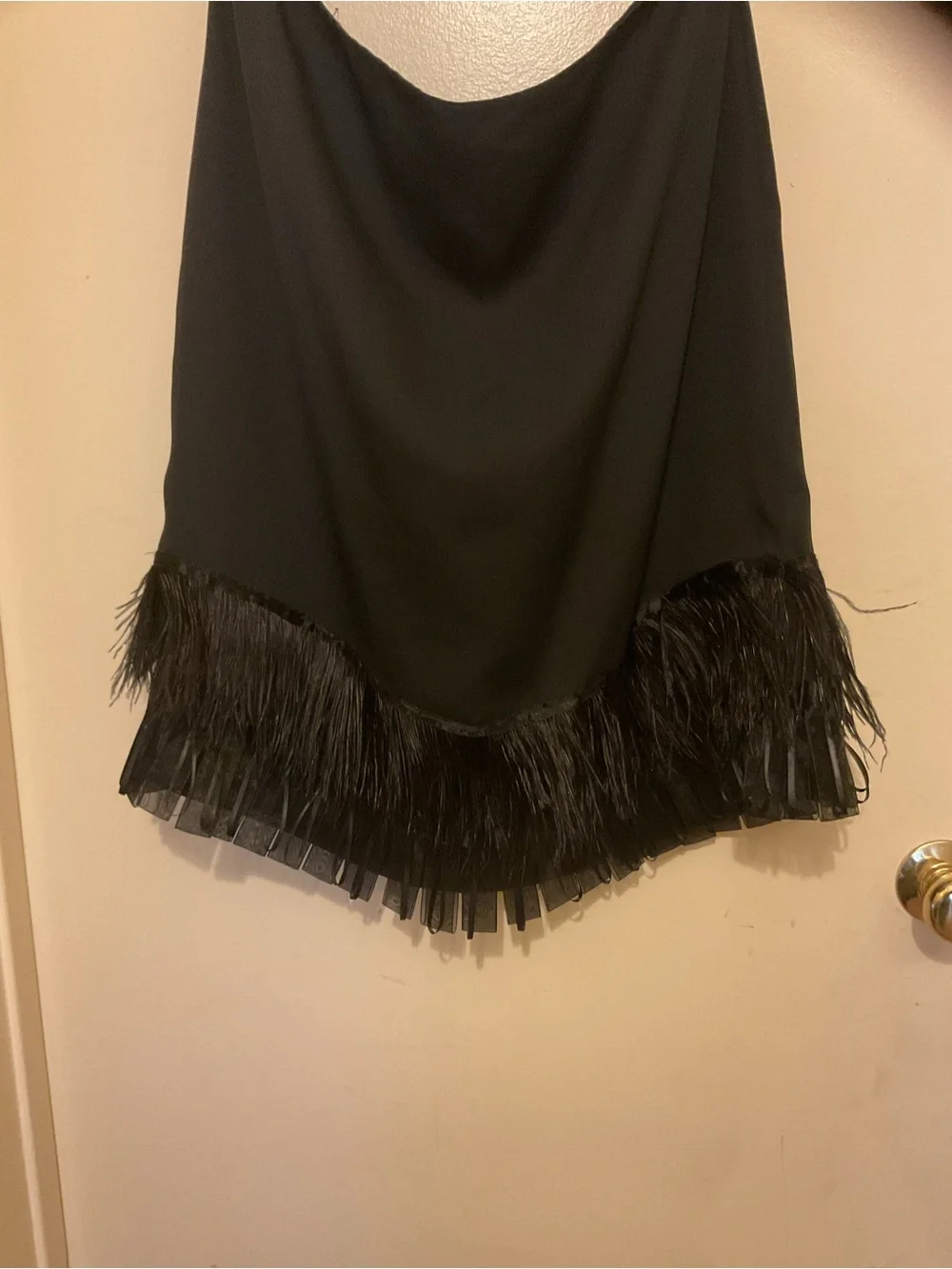 Anne Klein Black Asymmetrical Feather-Trim Skirt